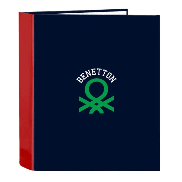 Safta Benetton Together Carpeta con 4 Anillas 40mm - Tapas Duras Forradas - Formato Folio - 270x60x330mm - Color Azul Marino