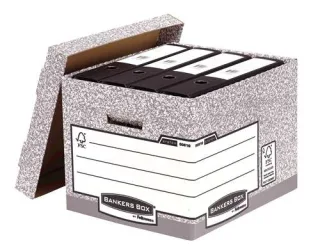 Fellowes Bankers Box Contenedor de Archivos - Montaje Automatico Fastfold - Carton Reciclado Certificacion FSC - Color Gris · Pack de 10 uds.