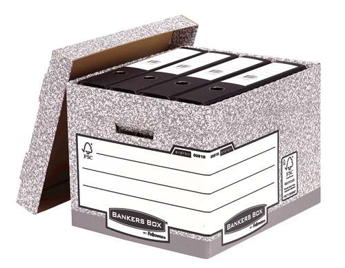 Fellowes Bankers Box Contenedor de Archivos - Montaje Automatico Fastfold - Carton Reciclado Certificacion FSC - Color Gris · Pack de 10 uds.
