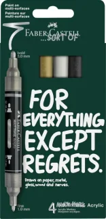 Faber-Castell Multimark Acrylic Mirror Pack con 4 Rotuladores Acrilicos Doble Punta Efecto Espejo - Puntas Redondas de 1mm y 3mm - Tinta Acrilica a Base de Agua - Colores Surtidos