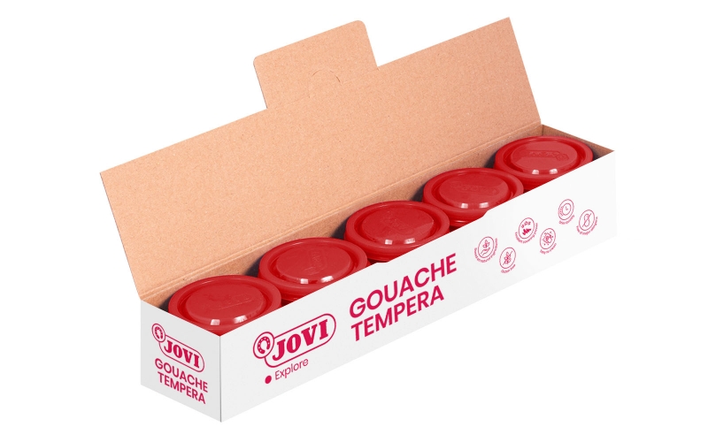 Jovi Bote de Tempera Escolar 35ml - Aplicacion en Multiples Superficies - Uso con Pincel, Rodillo o Espatula - Colores Mezclables - Color Rojo Bermellon