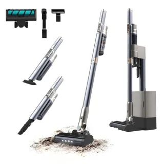 Cecotec Scoba 2100 Station Aspirador Escoba Vertical sin Cable - 210W - Base con Autovaciado - Autonomia 40min - 20kPa - Cepillo Motorizado - Bateria de 16.8V - Color Gris y Azul Metalizado