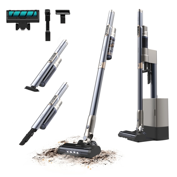 Cecotec Scoba 2100 Station Aspirador Escoba Vertical sin Cable - 210W - Base con Autovaciado - Autonomia 40min - 20kPa - Cepillo Motorizado - Bateria de 16.8V - Color Gris y Azul Metalizado