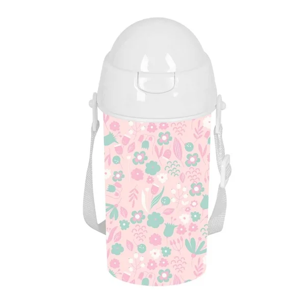 Safta Mariposa Botella de 500ml - PVC sin BPA - Pajita Interior - 73x73x195mm - Color Rosa Pastel