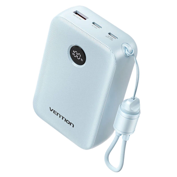 Vention Powerbank de 20000mAh - Potencia de Salida hasta 22.5W - USB-A - USB-C - Pantalla LED - Cable USB-C de 17cm - Apto para Viajes Aereos - Color Azul