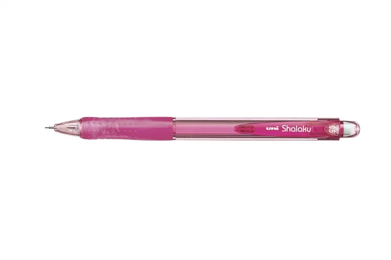 Uni-ball Shalaku M5-100 Portaminas - Ancho de Trazo 0.5mm - 2 Minas HB - Empuñadura de Caucho Antifatiga - Goma de Borrar Integrada - Color Rosa · Pack de 10 uds.