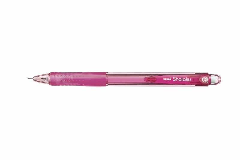 Uni-ball Shalaku M5-100 Portaminas - Ancho de Trazo 0.5mm - 2 Minas HB - Empuñadura de Caucho Antifatiga - Goma de Borrar Integrada - Color Rosa · Pack de 10 uds.