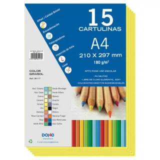 Dohe Pack de 15 Cartulinas A4 de 180gr - Con PH Neutro - Libres de Cloro Elemental - Color Girasol