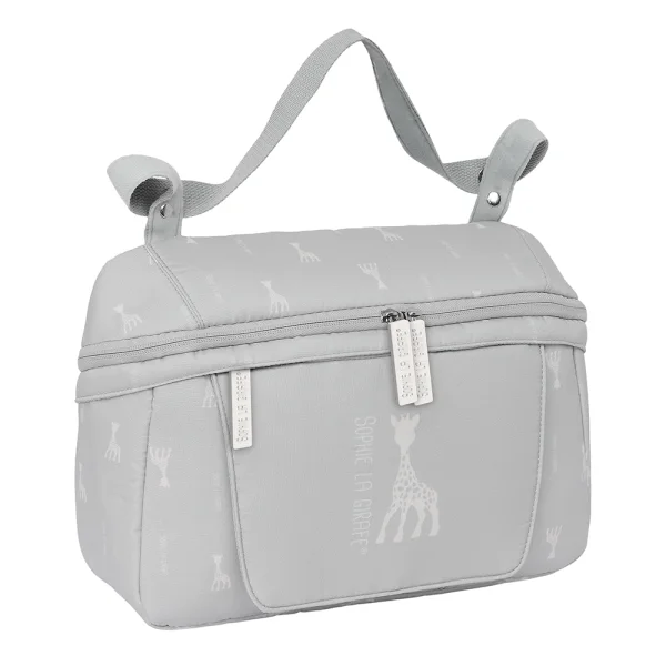 Safta Sophie la Girafe Mum Bolso de 7.82L - Adaptable al Carrito - Cremallera - Bolsillo para Toallitas - Interior Forrado - Bolsillo Trasero - Bolsillo Frontal - 340x100x230mm - Color Gris Claro