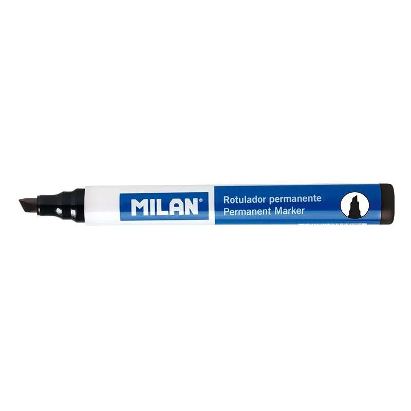 Milan Rotulador Permanente Punta Biselada - Punta 1 - 4mm - Tinta a Base de Alcohol - Color Negro · Pack de 12 uds.