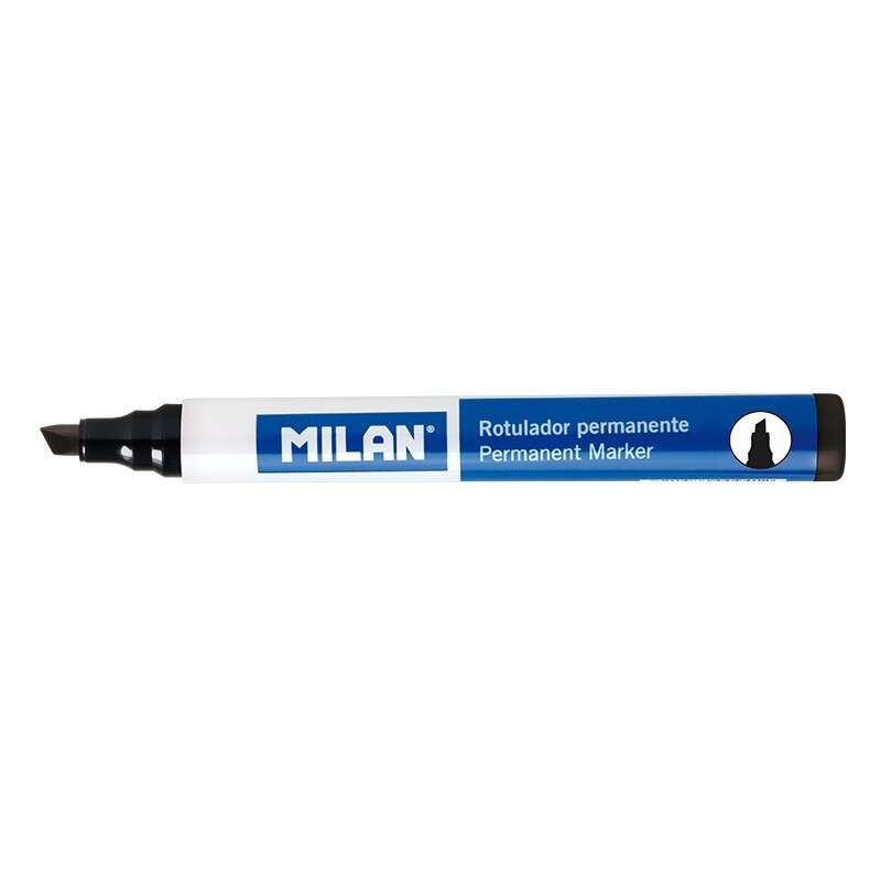Milan Rotulador Permanente Punta Biselada - Punta 1 - 4mm - Tinta a Base de Alcohol - Color Negro · Pack de 12 uds.