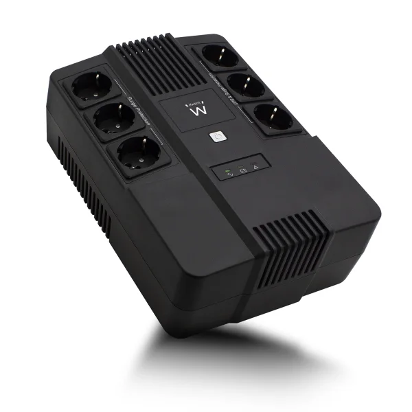 Ewent SAI Interactivo 700VA/390W - 6x Schuko - Toma Tierra - Funcion AVR - Notificacion Sonora y LED - Proteccion Electrica - Bateria de 12V / 7Ah Reemplazable - Permite Montaje en Pared - Color Negro