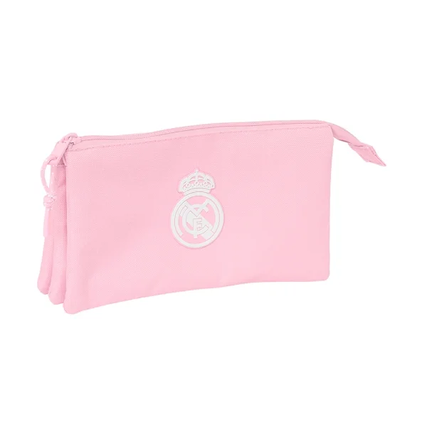 Safta Real Madrid Chica Portatodo - 3 Compartimentos con Cremalleras - 0.6L - Bolsillo Interior - 220x30x120mm - Color Rosa