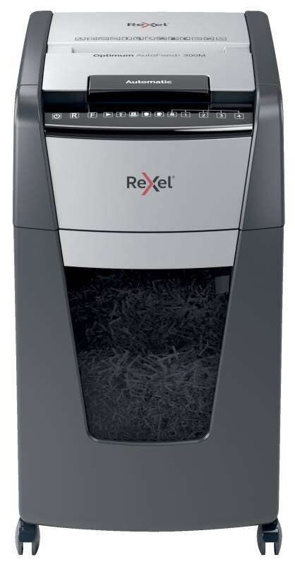 Rexel Optimum Autofeed 300M Destructora Automatica de Microcorte - Alimentacion Automatica de Hasta 300 Hojas - Micro Corte P-5 - Negro