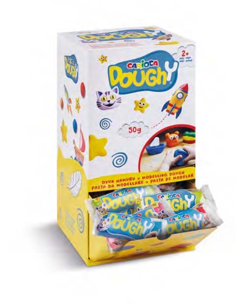Carioca Doughy Expositor con 48 Paquetes de Pasta de Modelar 50gr - Blanda y Flexible - Facil de Amasar y Moldear - Ideal para Iniciacion al Modelaje - Colores Surtidos