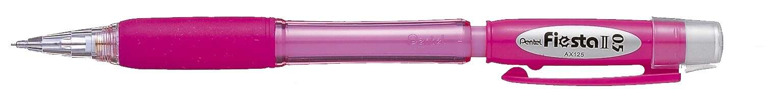 Pentel Fiesta II Portaminas HB 0.5mm con Goma - Incluye 2 Recargas - Grip de Goma - Diseño Ergonomico - Color Rosa · Pack de 12 uds.