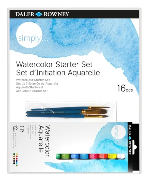 Daler Rowney Simply Pack de 16 Piezas - Acuarelas - Set de Iniciacion - Colores Surtidos