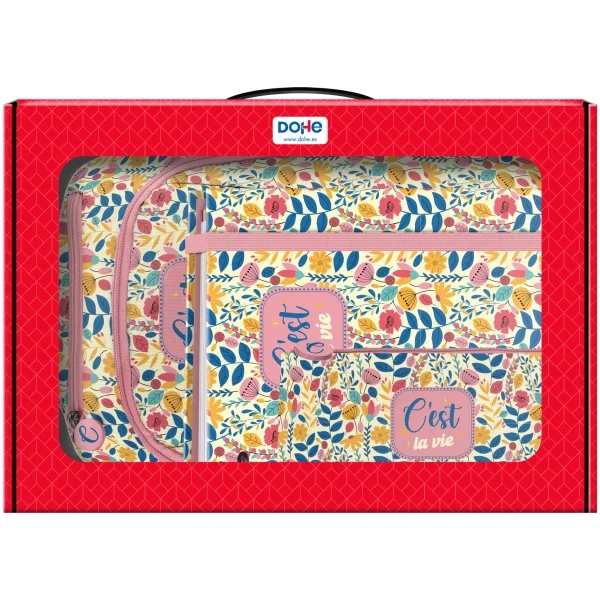 Dohe C`est la Vie Pack de Mochila + Carpeta A4 Recambio + Portatodo Triple - Todo en un Maletin Perfecto para Regalo