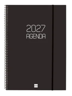Finocam Espiral Basics Opaque Agenda - Anual 2027 - Semana Vista Horizontal - Formato E40 - 210x297mm - Espiral - Tapa de Polipropileno - Esquinas Microperforadas - Papel de 80g/m2 - Color N