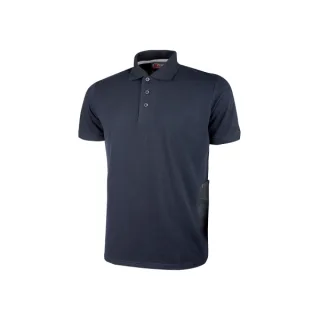 Upower Gap Polo de Manga Corta en Algodon Pique - Talla 2XL - Corte Ajustado, Cuello Cerrado con Botones, Bolsillo para Celular, Detalles Reflectantes, Proteccion DPI1 - Color Azul Marino