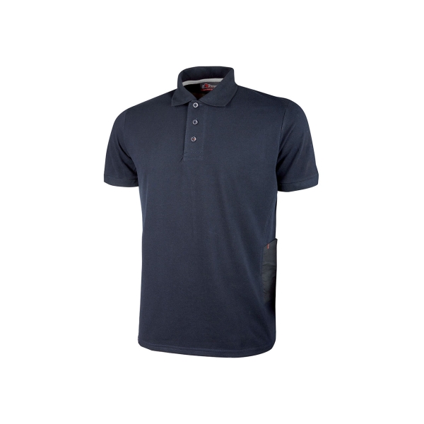 Upower Gap Polo de Manga Corta en Algodon Pique - Talla 2XL - Corte Ajustado, Cuello Cerrado con Botones, Bolsillo para Celular, Detalles Reflectantes, Proteccion DPI1 - Color Azul Marino