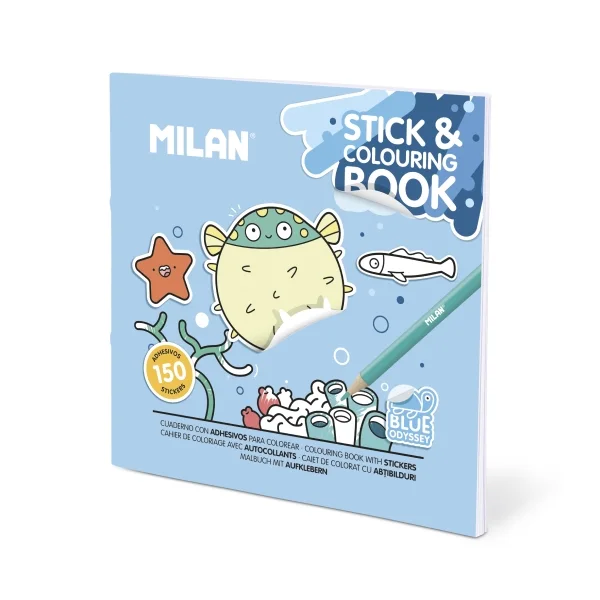 Milan Blue Odyssey Cuaderno para Colorear - con Adhesivos - 140g - 21x21cm - Colores Surtidos