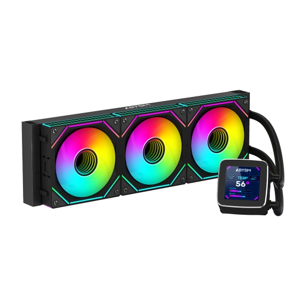 Abysm Oceanic LCD 360 ARGB Kit de Refrigeracion Liquida - 3 Ventiladores de 120mm - Iluminacion ARGB - Pantalla LCD 2.8" - Bomba 2500rpm - Tubos de 380mm - Color Negro