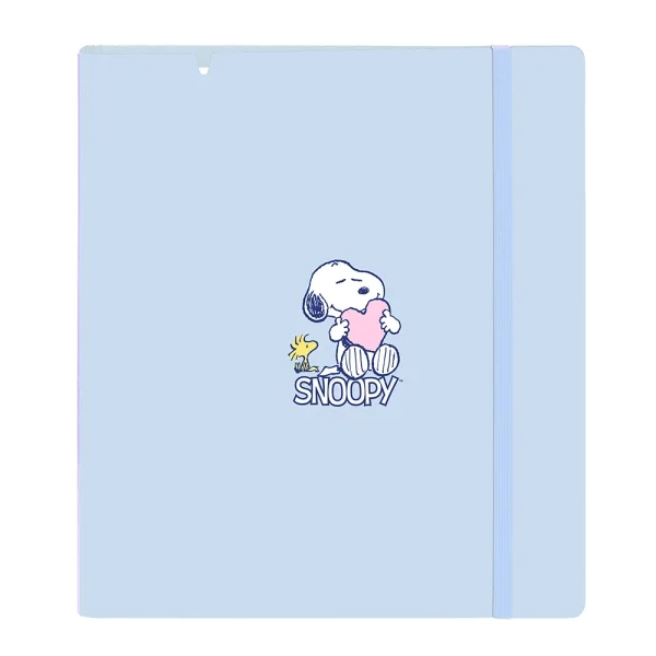 Safta Snoopy Love Carpeta con 4 Anillas 35mm - Tapas de PP Foam - Recambio 100 Hojas - Cuadriculas 5x5mm - Cierre Elastico - Ranura para Boligrafo - 270x40x320mm - Color Azul Claro