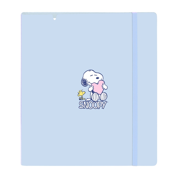 Safta Snoopy Love Carpeta con 4 Anillas 35mm - Tapas de PP Foam - Recambio 100 Hojas - Cuadriculas 5x5mm - Cierre Elastico - Ranura para Boligrafo - 270x40x320mm - Color Azul Claro