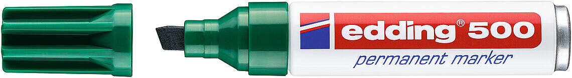 Edding 500 Rotulador Permanente - Punta Biselada - Trazo entre 2 y 7 mm. - Recargable - Secado Instantaneo - Color Verde · Pack de 10 uds.