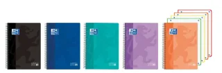 Oxford Europeanbook 4 Cuaderno A5+ Cuadriculado 5x5mm 120 Hojas 90gr - Tapa Superresistente - 4 Bandas de Color - Colores Vivos Surtidos · Pack de 5 uds.