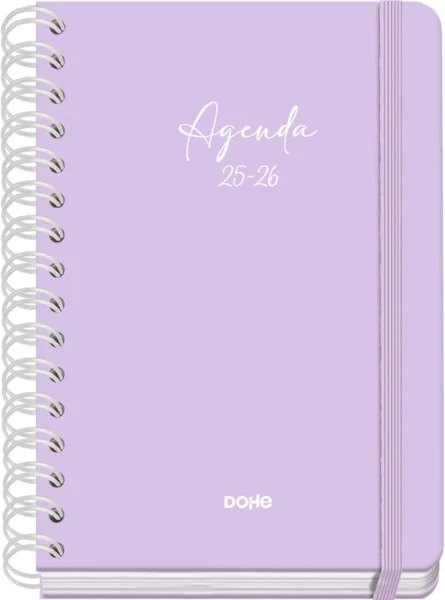 Dohe Serenity Agenda Escolar 25/26 Espiral Wire’o A5 - Semana Vista - Papel 80g/m2 - 4 Hojas de Pegatinas - Cubierta de Carton Plastificado - Cierre con Goma Elastica - Color Morado
