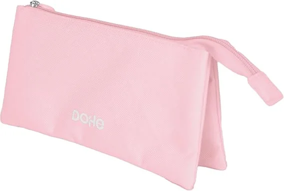 Dohe Serenity Portatodo Triple - Cierre Doble con Cremallera y Tirador de Goma - Color Rosa