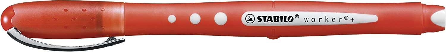 Stabilo Worker+ Colorful Boligrafo de Tinta Liquida - Trazo 0.5mm - Escritura Suave y Precisa - Cuerpo Entero de Caucho - Color Rojo · Pack de 10 uds.