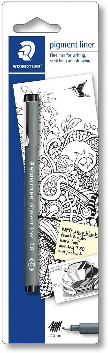 Staedtler Pigment Liner 308 Blister con Rotulador Calibrado - Trazo 0.8mm - Punta Engarzada en Metal - Color Negro