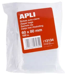 Apli Bolsas Zip Auto Cierre Transparentes 60x80mm - Material LDPE - Cierre Seguro y Facil Manipulacion - Uso Alimenticio - Ideal para Alimentos y Objetos Cotidianos - Utiles para Viajes