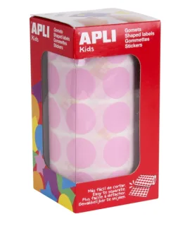 Apli Rollo de 1.770 Gomets Redondos Ø 20mm - Adhesivo Permanente Base Agua - Libre de Disolventes - Color Rosa Claro