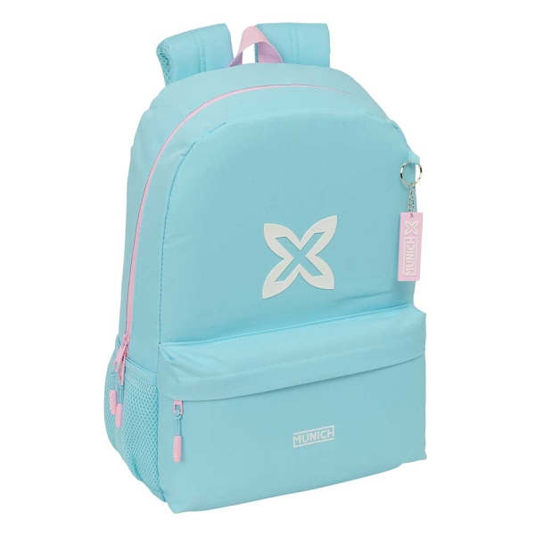 Safta Munich Sky Mochila - 19L - Adaptable a Carro - Bolsillo Frontal - Espalda Acolchada - Cremallera con Doble Tirador - Asa de Mano - Hombreras Ergonomicas - 30x46x14cm - Color Azul Pastel