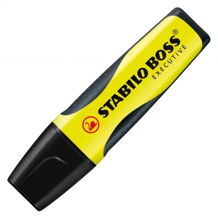Stabilo Boss Executive Marcador Fluorescente - Zona de Agarre - Trazo entre 2 y 5mm - Recargable - Tinta con Base de Agua - Color Amarillo · Pack de 10 uds.