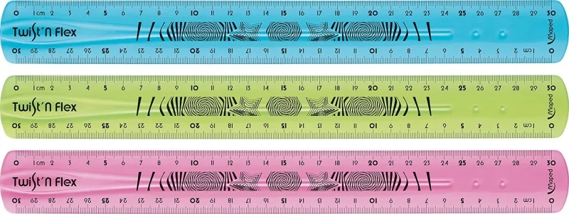 Maped Twist´n Flex Regla de Flexible 30cm - Irrompible - Doble Graduacion - Colores Aleatorios Azul, Rosa y Verde