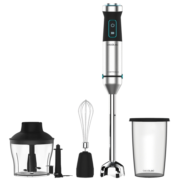 Cecotec Power TitanBlack 1500 XL CreamandCrush Batidora de Mano - 1500W - Cuchillas de Titanio - Campana Antisalpicaduras - Velocidad Ajustable - Funcion Turbo - Incluye Accesorios - Color N