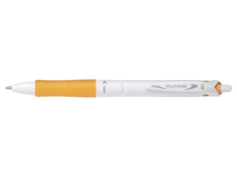 Pilot Boligrafo de Bola Retractil Acroball PureWhite - Recargable - Fabricado con Plastico Reciclado - Punta Redonda 1mm - Trazo 0.28mm - Grip Ergonomico - Color Naranja · Pack de 10 uds.