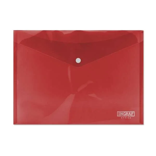 Ingraf Sobre Portadocumentos A4 - Cierre de Broche - Polipropileno Cristal Transparente - Color Rojo · Pack de 10 uds.