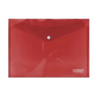 Ingraf Sobre Portadocumentos A4 - Cierre de Broche - Polipropileno Cristal Transparente - Color Rojo · Pack de 10 uds.