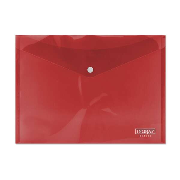 Ingraf Sobre Portadocumentos A4 - Cierre de Broche - Polipropileno Cristal Transparente - Color Rojo · Pack de 10 uds.