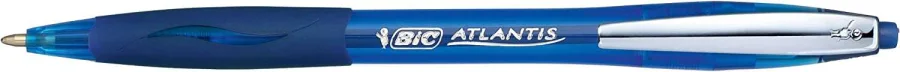 Bic Atlantis Soft Boligrafo Retractil con Clip Metalico - Punta de 1mm - Cuerpo Transparente con Grip - Color Azul · Pack de 12 uds.