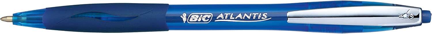 Bic Atlantis Soft Boligrafo Retractil con Clip Metalico - Punta de 1mm - Cuerpo Transparente con Grip - Color Azul · Pack de 12 uds.