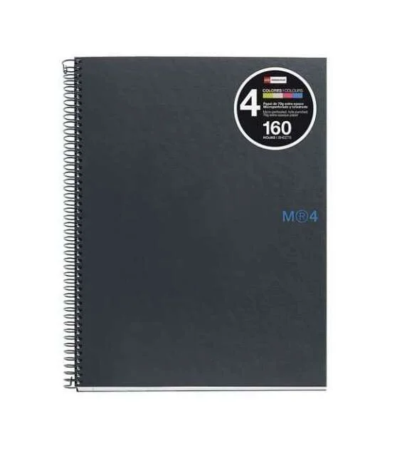 Miquel Rius Notebook4 Cuaderno de Espiral Formato A4 - 160 Hojas de 90gr Microperforadas con 4 Taladros - Cubiertas de Carton Extraduro - Cuadricula 5x5 - Color Gris Oscuro · Pack de 5 uds.