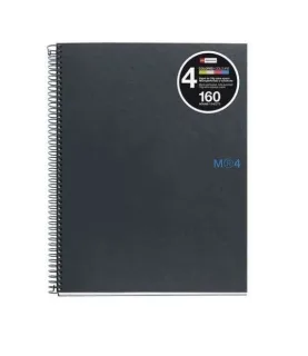 Miquel Rius Notebook4 Cuaderno de Espiral Formato A4 - 160 Hojas de 90gr Microperforadas con 4 Taladros - Cubiertas de Carton Extraduro - Cuadricula 5x5 - Color Gris Oscuro · Pack de 5 uds.
