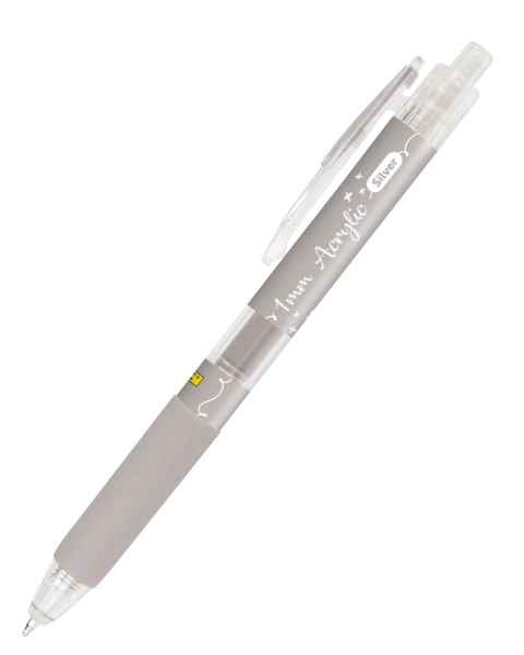 Online Boligrafo Retractil - Tinta Acrilica - Punta Fina de 1mm - Color Plata · Pack de 6 uds.